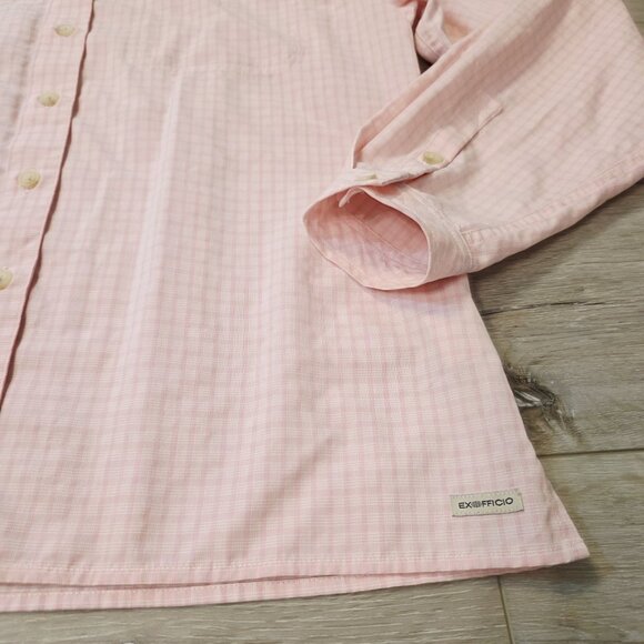 ExOfficio Buzz Off Insect Shield Shirt Women’s Long Sleeve Sz XL Pink Striped - Picture 2 of 6